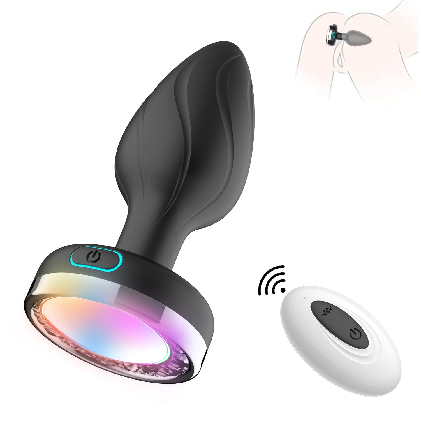 Luminous Anal Plug Vibrator Silicone Masturbator Wireless Remote