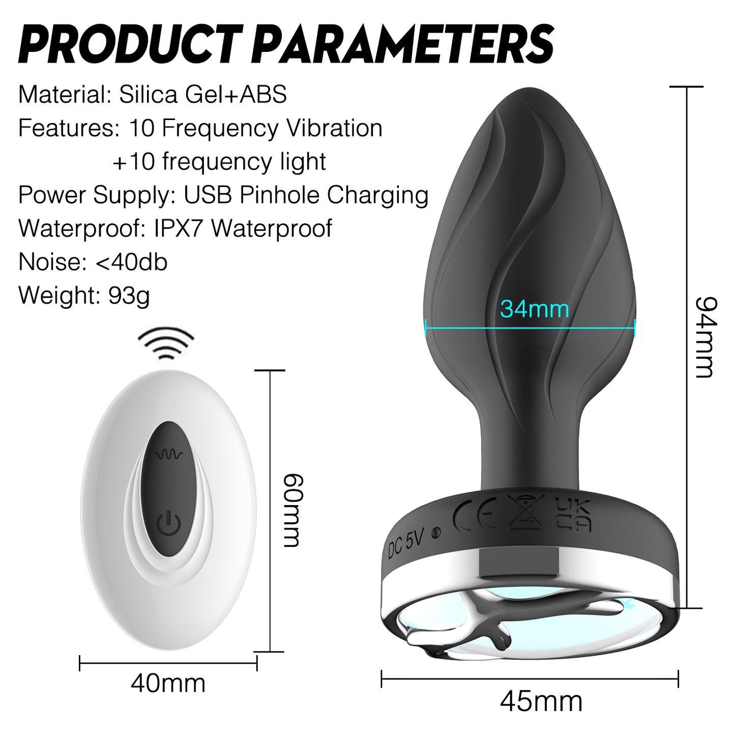 Luminous Anal Plug Vibrator Silicone Masturbator Wireless Remote