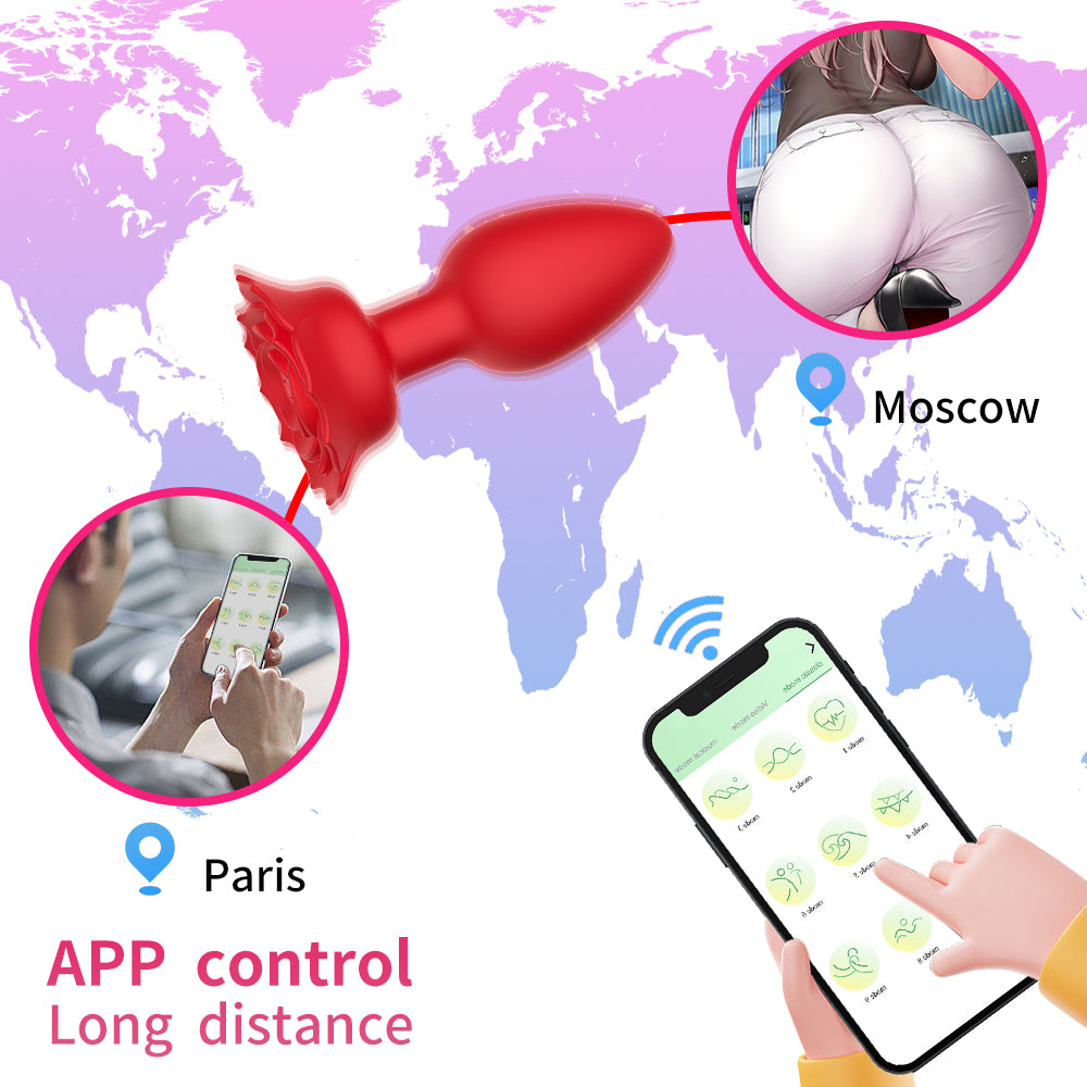 Rose Anal Plug Silicone Vibrator Sex Toy APP Remote