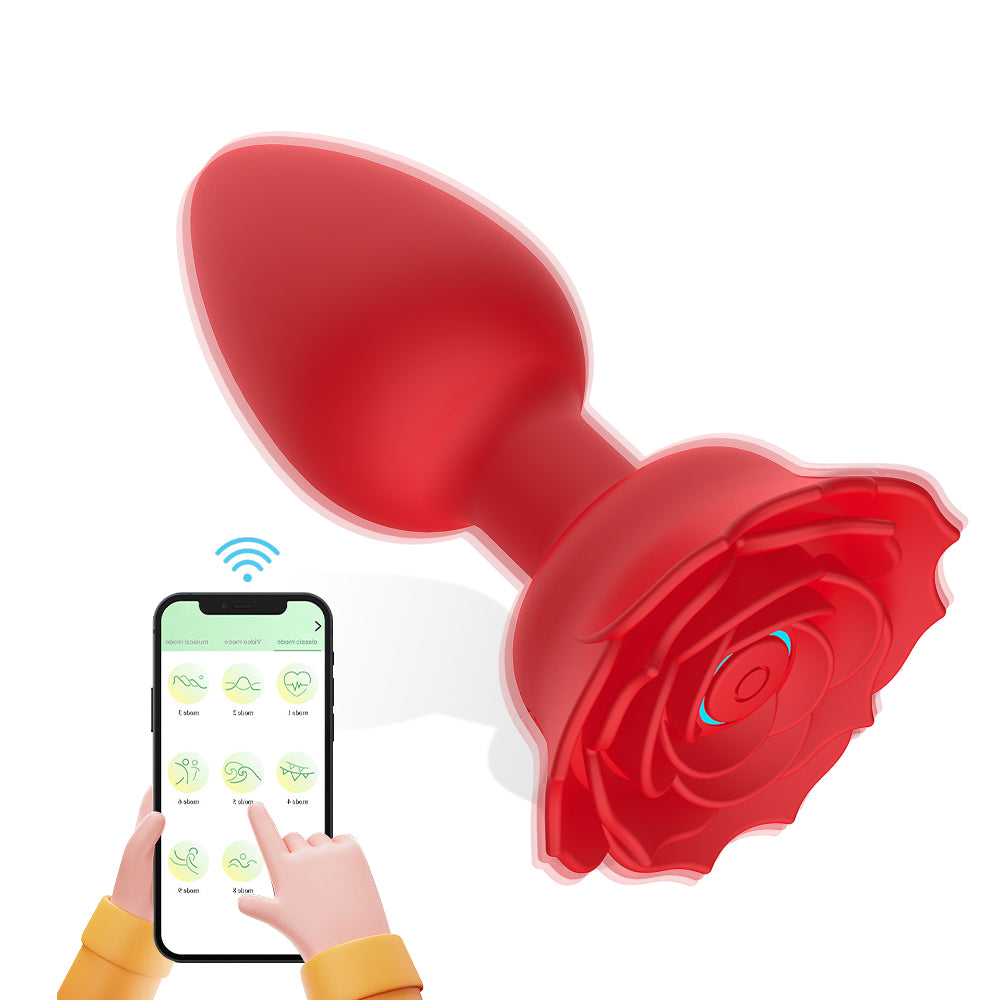 Rose Anal Plug Silicone Vibrator Sex Toy APP Remote