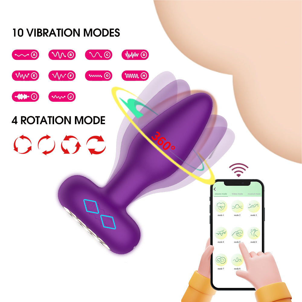 Gordon Twisting and Rotating Silicone Anal Plug Vibrator APP with Remote Control