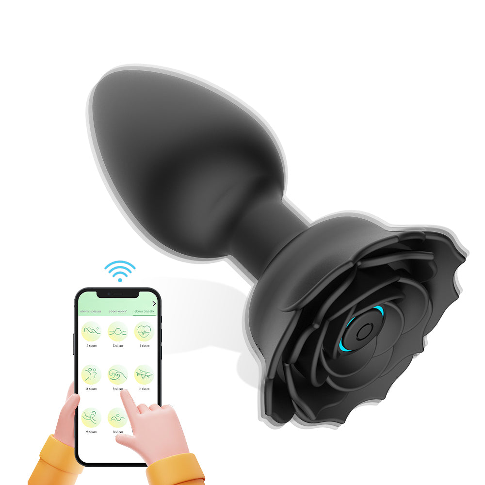 Rose Anal Plug Silicone Vibrator Sex Toy APP Remote