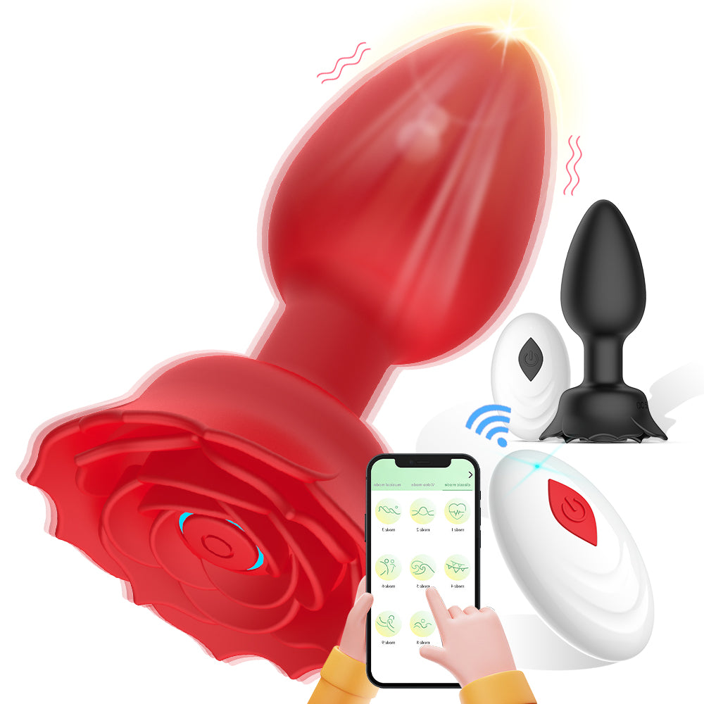 Rose Anal Plug Silicone Vibrator Sex Toy APP Remote