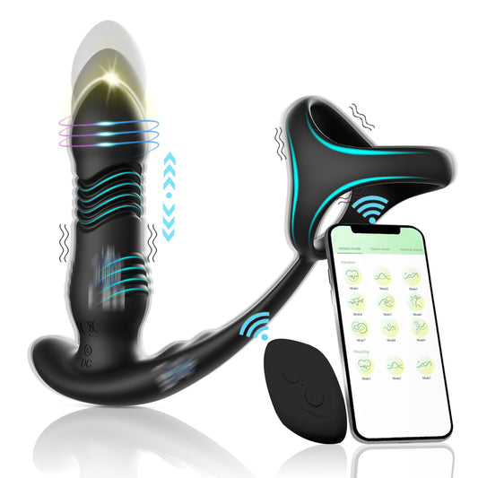 Crescent third generation three-ring prostate anal plug silicone telescopic double shock APP remote control