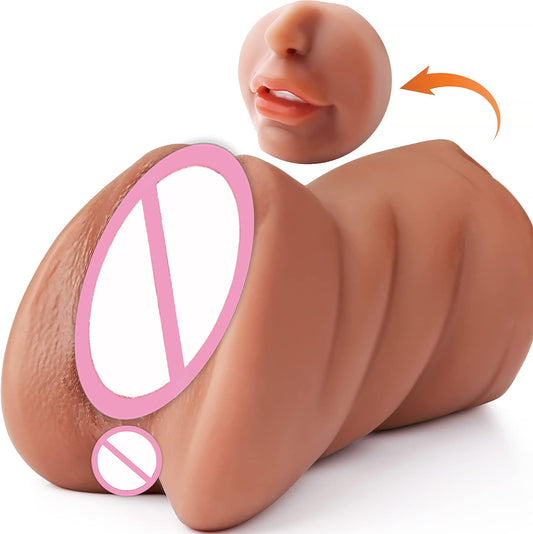 3-in-1 Realistic Pocket Pussy Masturbator with Mouth, Vagina, and Anus for Men (Brown)