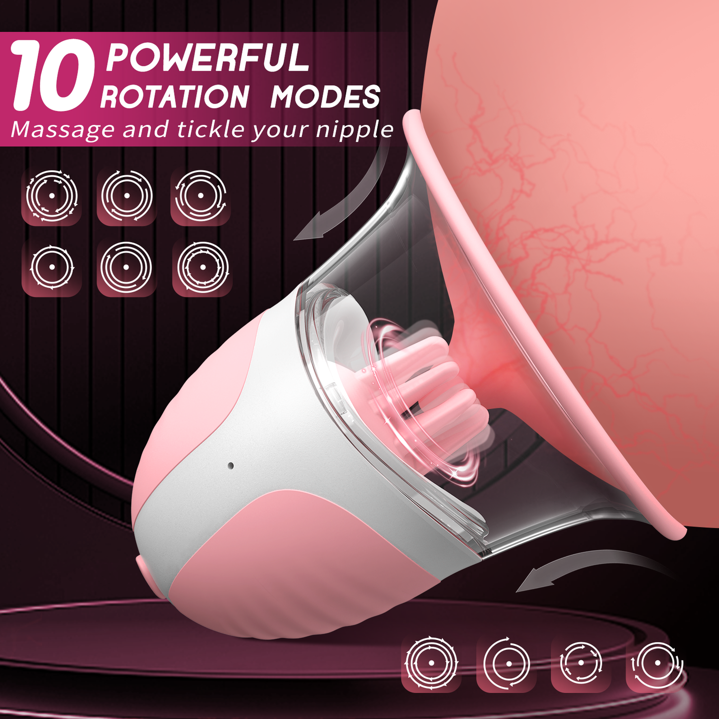 Breast Massager 360° Rotatable Nipple Vibrator, 10 Powerful Vibrating Sex Toys