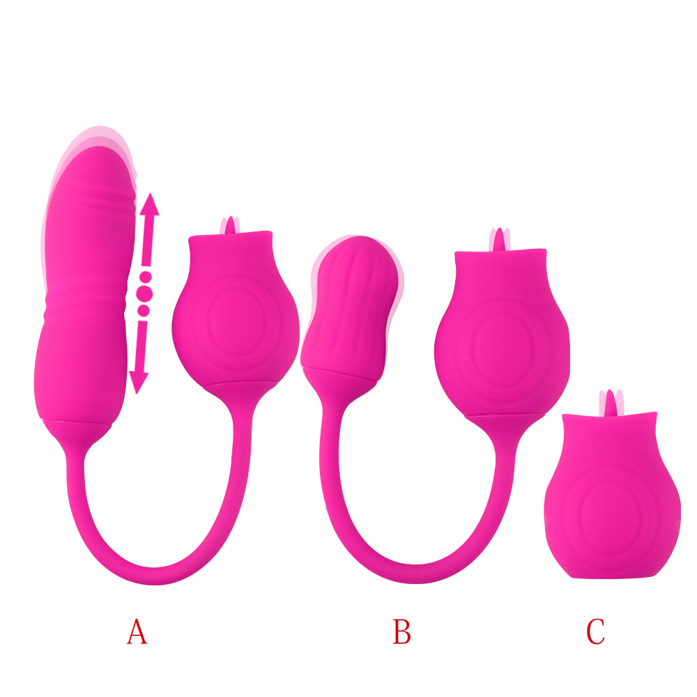 Tongue Licking Vibration Massage Masturbation Device Rose Red Tongue Retractable Backyard Anal Plug Jumping Egg Rose Red Adult Products