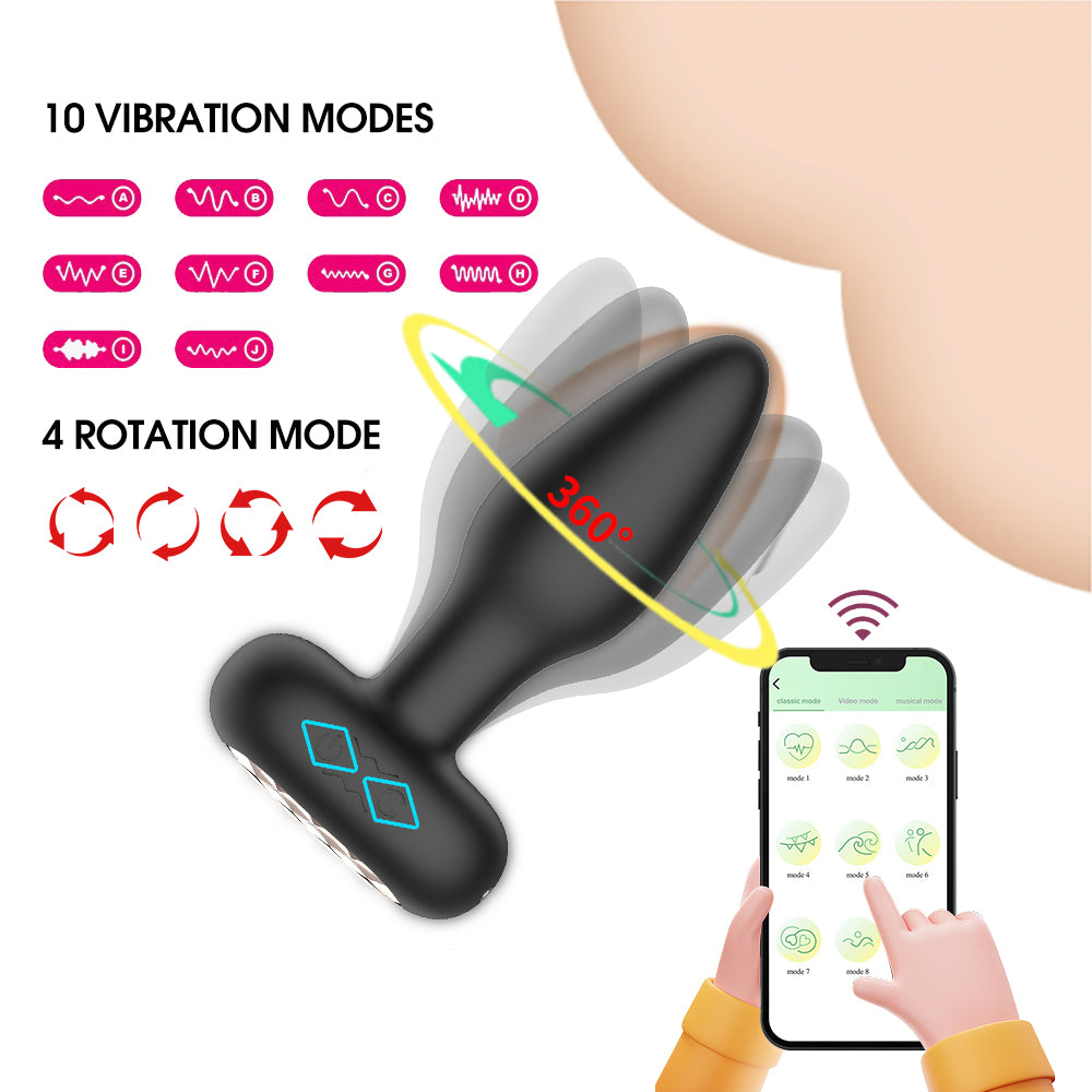 Gordon Twisting and Rotating Silicone Anal Plug Vibrator APP with Remote Control