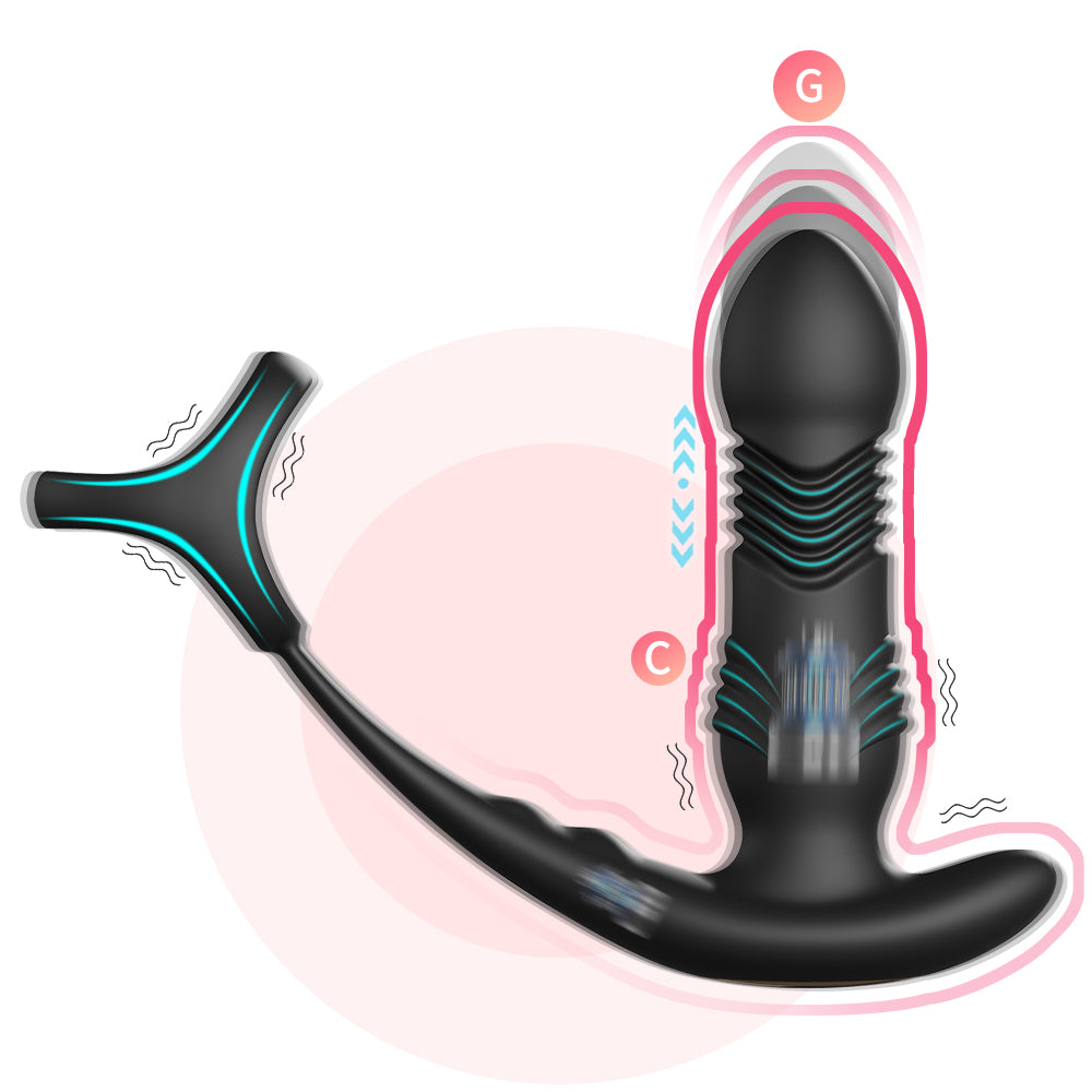 Crescent third generation three-ring prostate anal plug silicone telescopic double shock APP remote control