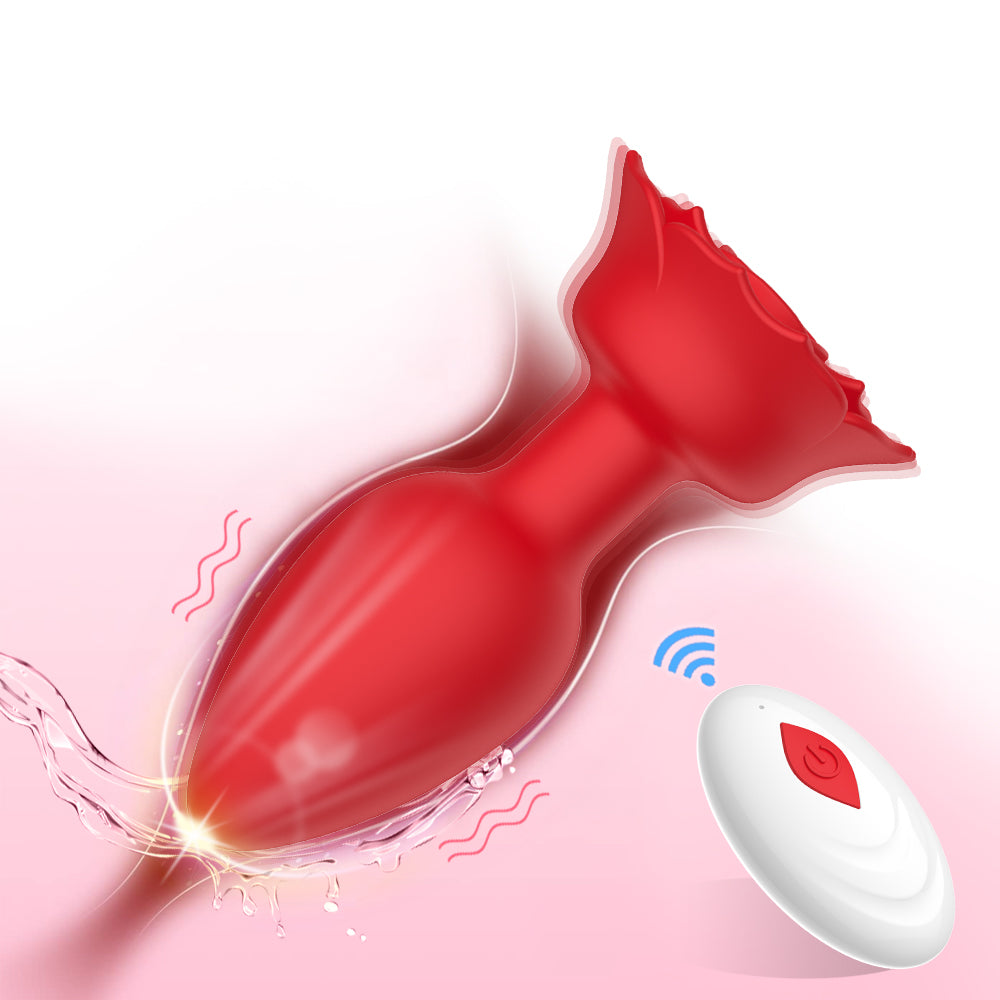 Rose Anal Plug Silicone Vibrator Sex Toy APP Remote