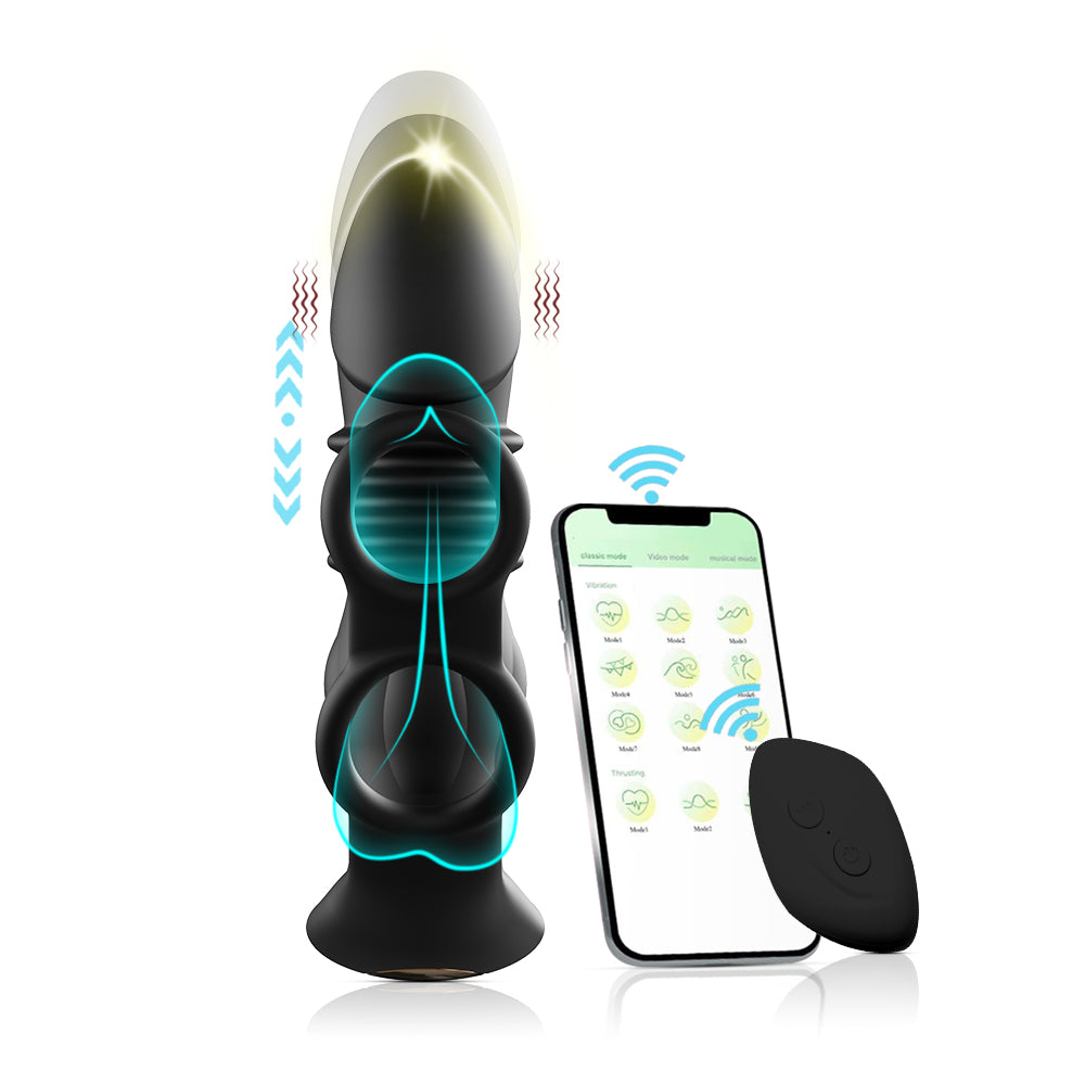 Crescent third generation silicone anal plug APP remote control retractable double sperm lock ring