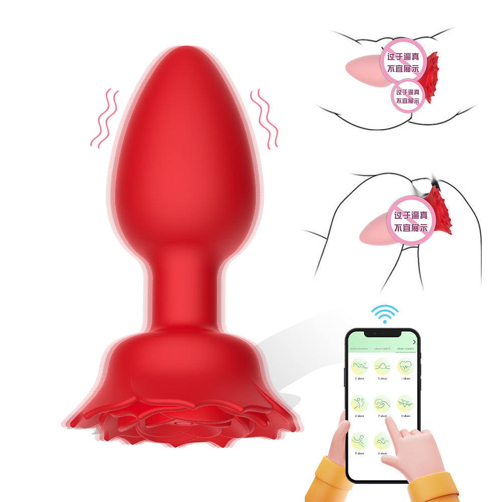 Rose Anal Plug Silicone Vibrator Sex Toy APP Remote