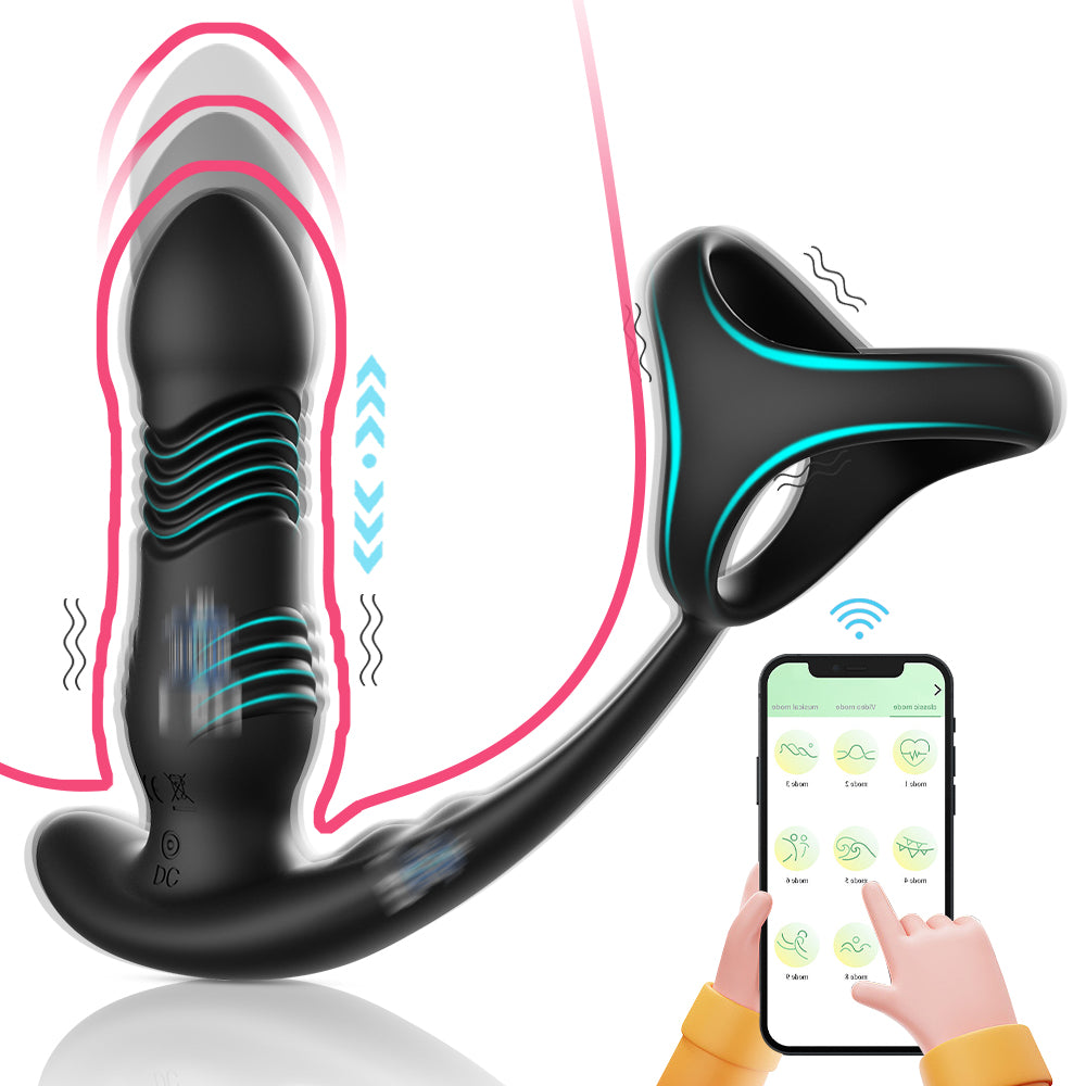 Crescent third generation three-ring prostate anal plug silicone telescopic double shock APP remote control