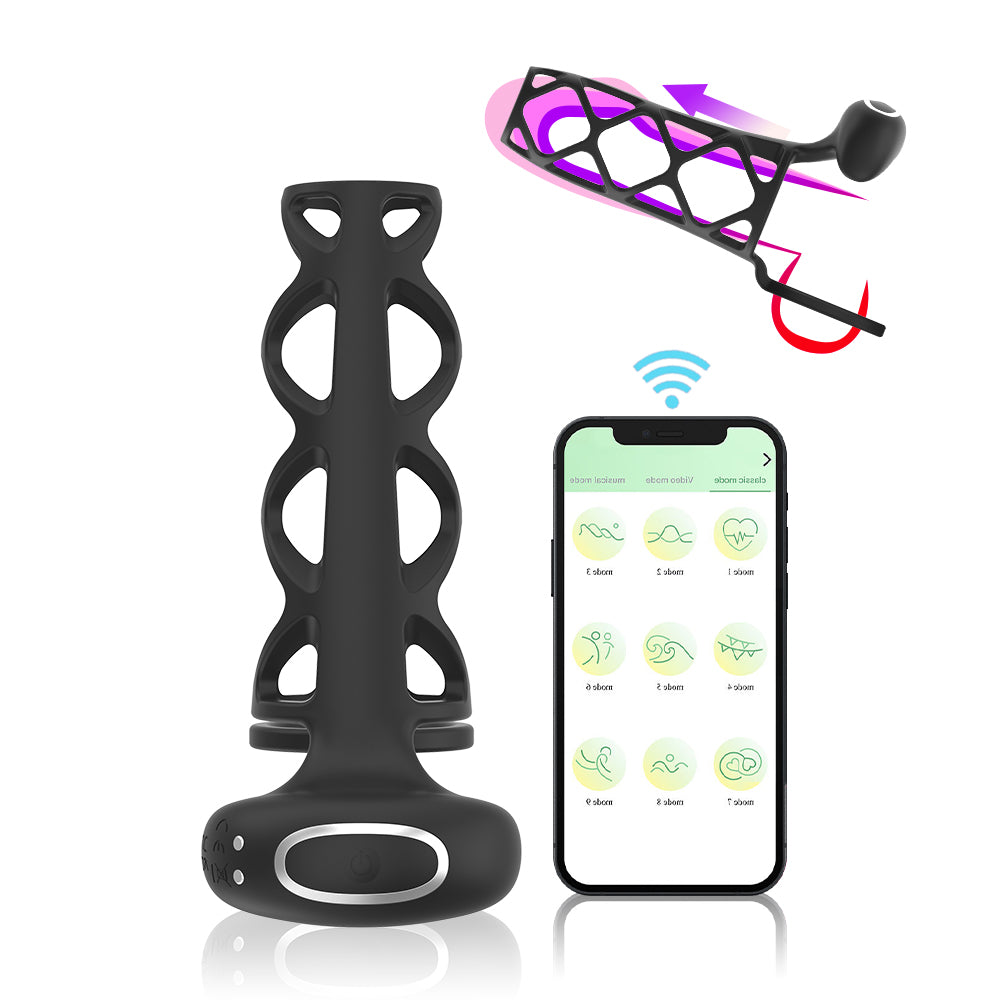 Penis net set vibrating time-delay lock fine ring for couples with APP remote control