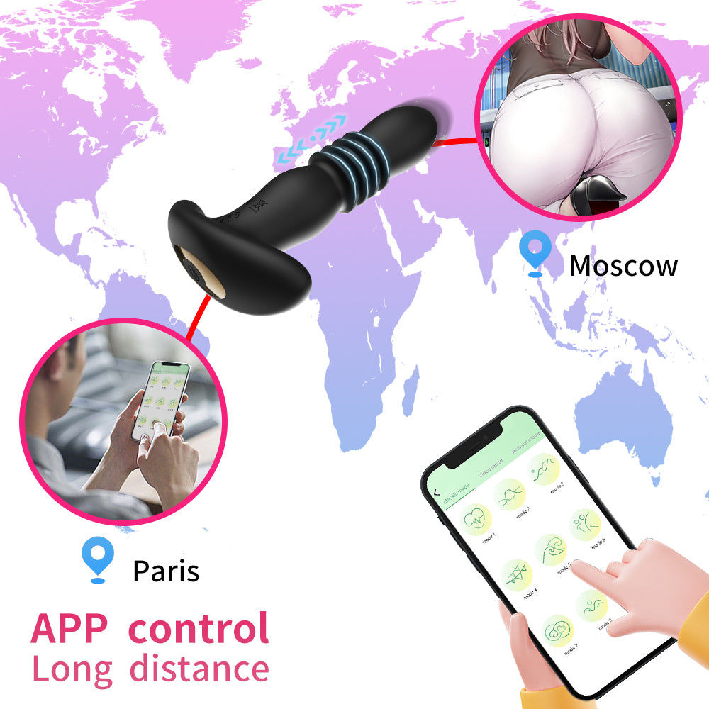 Crescent Prostate Anal Plug Silicone Telescopic Vibrator APP Remote Control