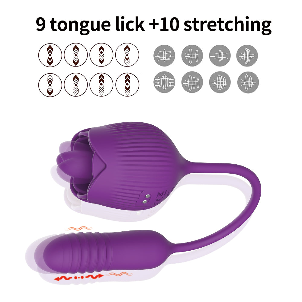 Rechargeable Tongue Licking Vibration Rose Tongue Masturbation Device Telescopic Fun Egg Jumping Adult Toy