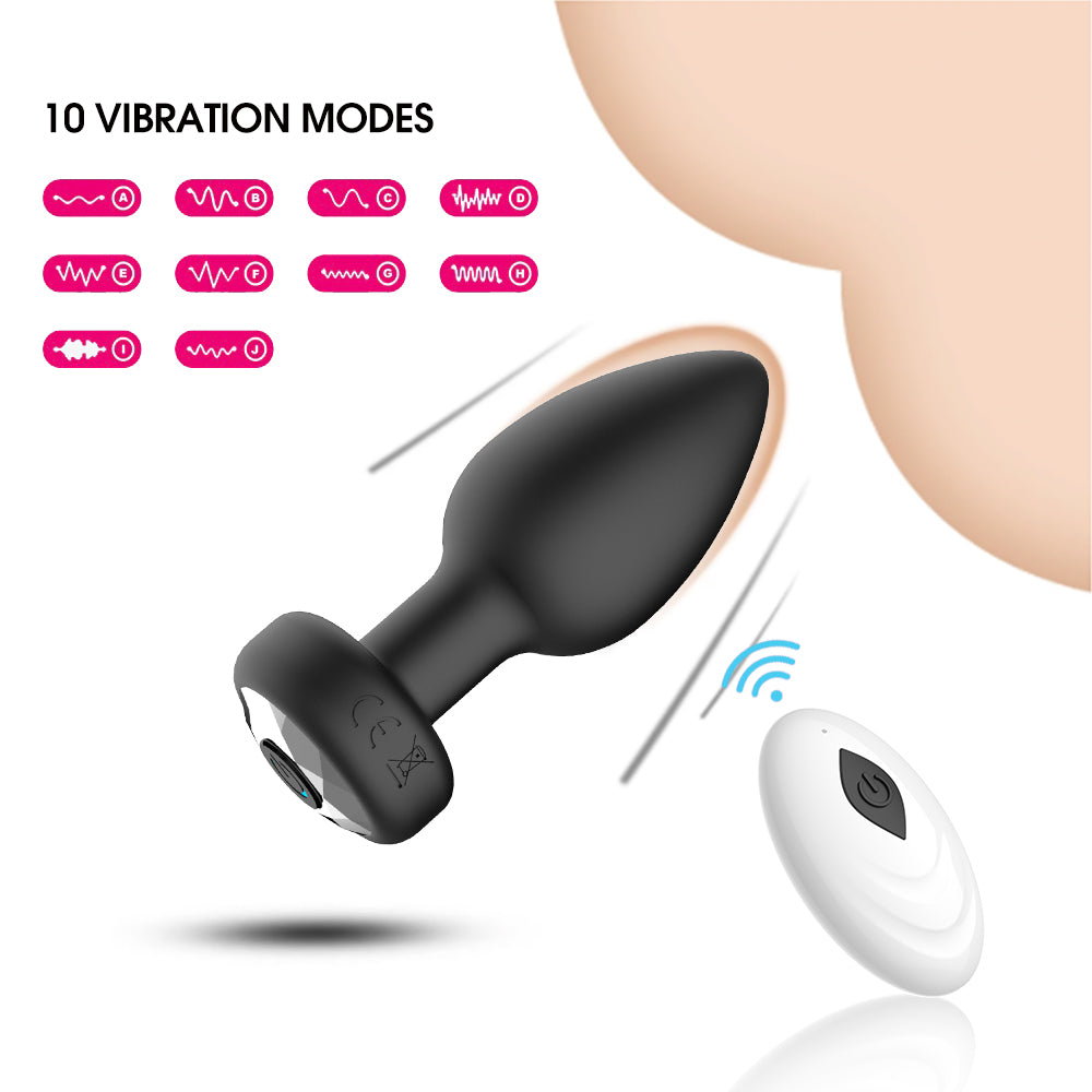 Black Silicone Anal Plug Vibrating with Diamond 3-Piece Set For Men Charging Remote Control APP