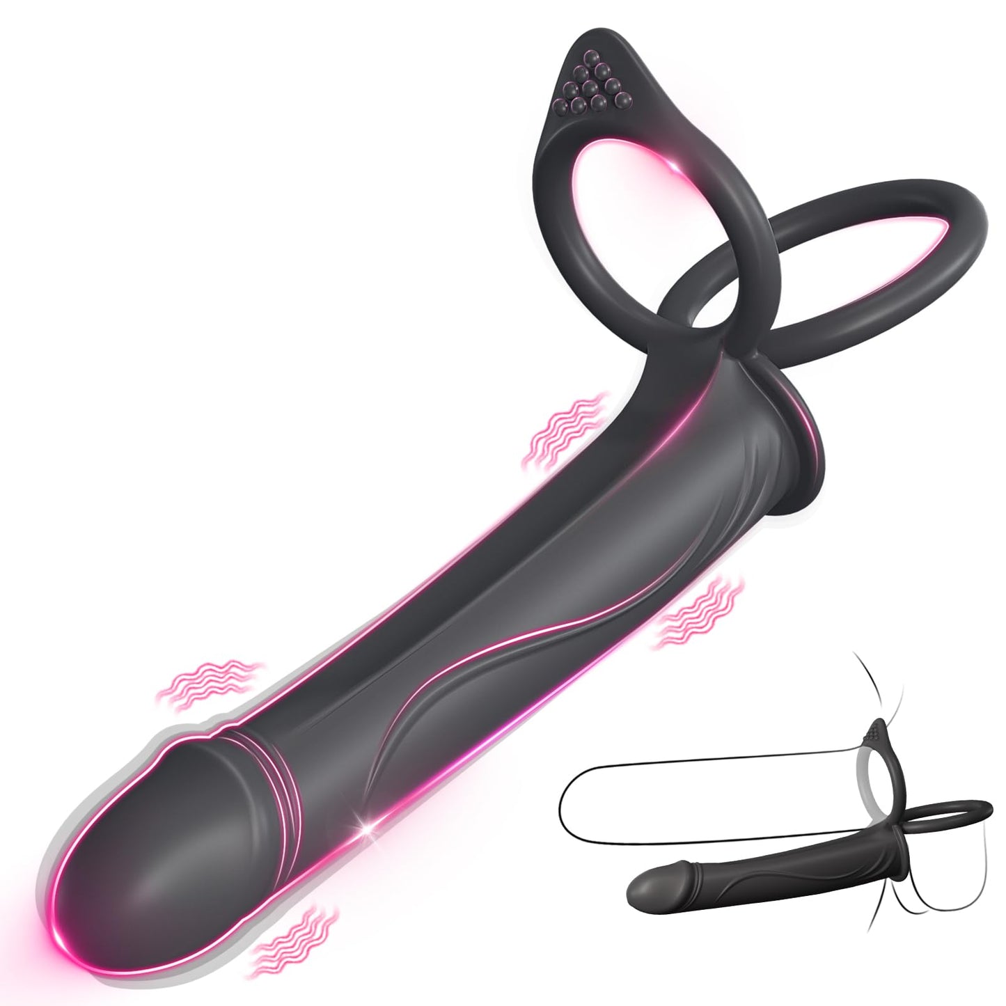 Strap-On Anal Dildo with Vibrating Cock Ring and Butt Plug - 10 Vibration Modes for Couples' Pleasure, Double Dildo Anal Vibrator for Men & Women