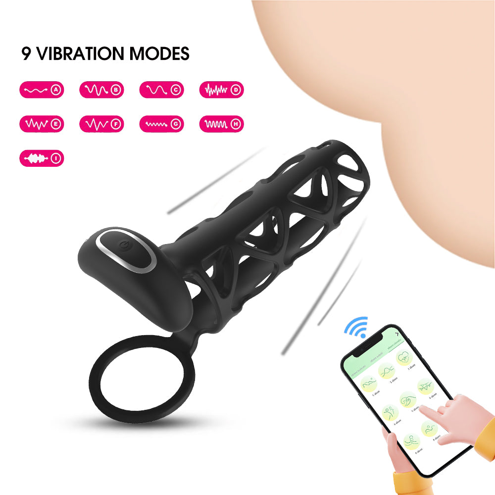 Penis net set vibrating time-delay lock fine ring for couples with APP remote control