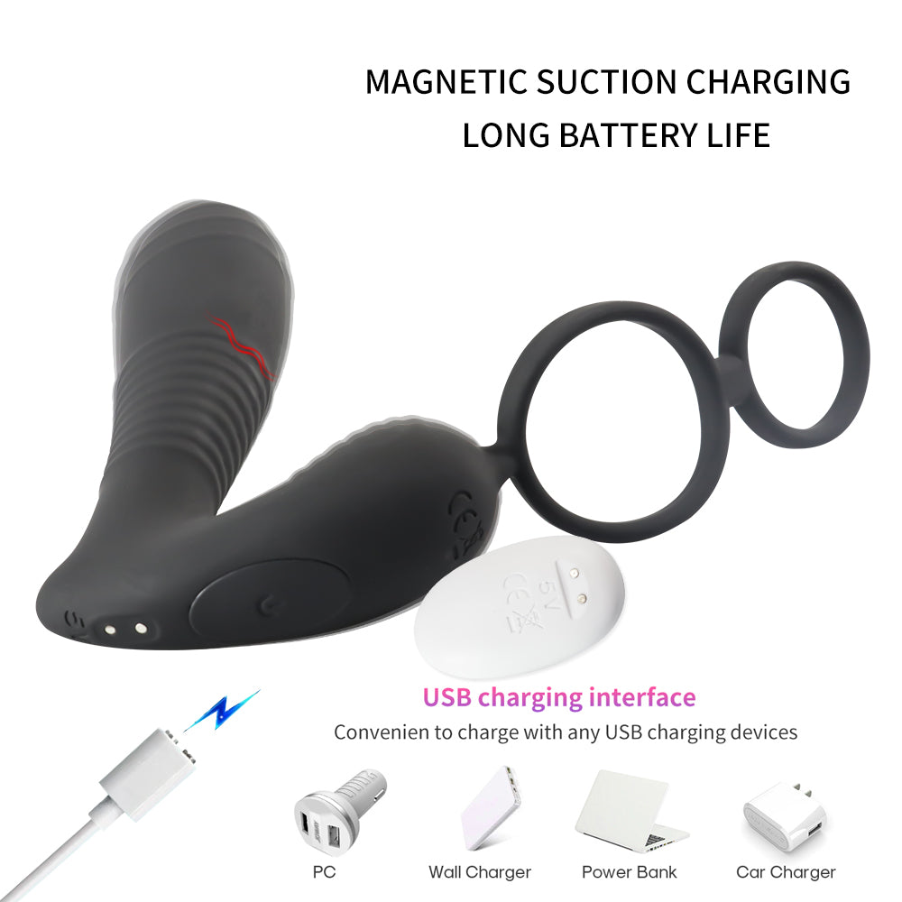 Prostate Massager Dual Vibration Anal Plug Bendable Masturbation Device Remote Control