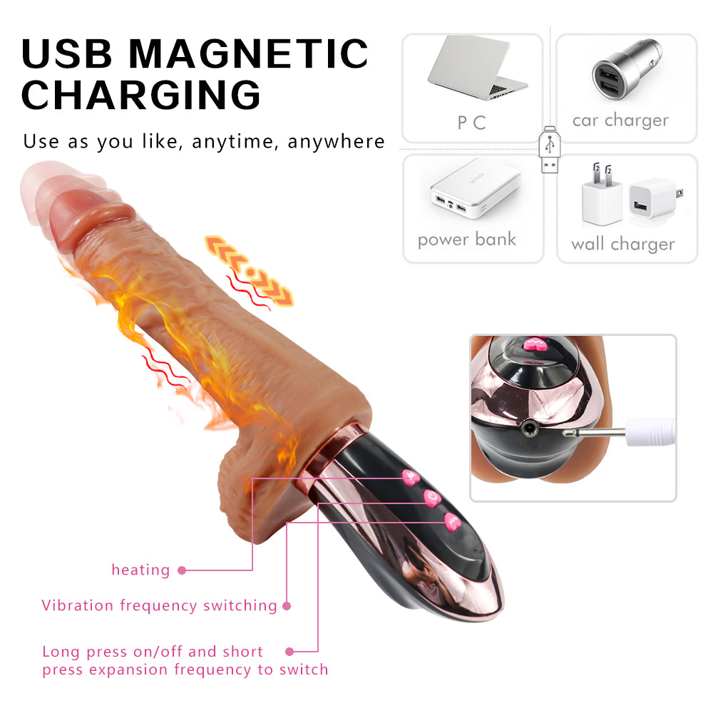 Rechargeable handheld telescopic simulation warming dildo fan masturbation gun machine sub-adult toy