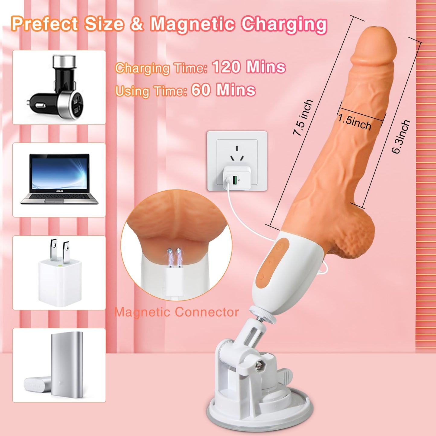 Sex Machine - Sex Machine Thrust Realistic Dildo with 10 Vibration and Thrust Modes for G-Spot Vibrator