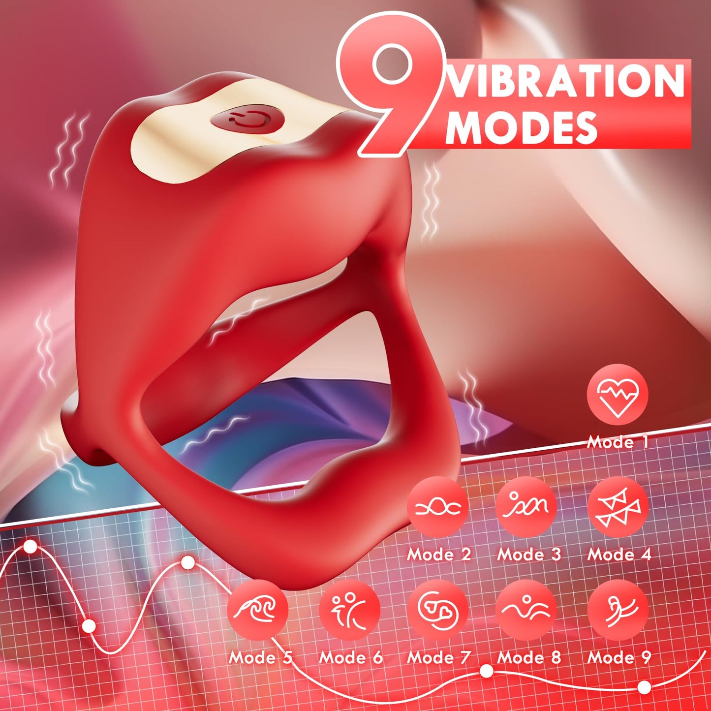 Hot Lips - Sperm Lock Ring, Vibrating Cock Ring Male Sex Toys for Men with 9 vibration frequencies