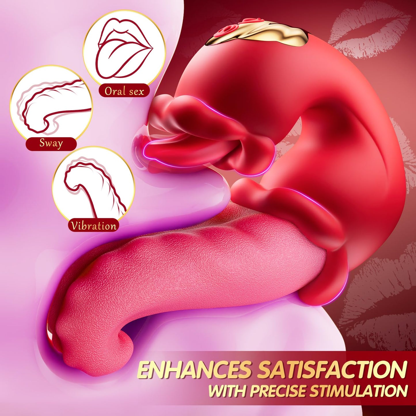 4-in-1 Tongue Thrusting Vibrator for Women - Rose Sex Toy with 10 Clit Licking & Rocking Modes, Sucking Clit Stimulator, G-Spot Pleasure Tool for Solo or Couple Play