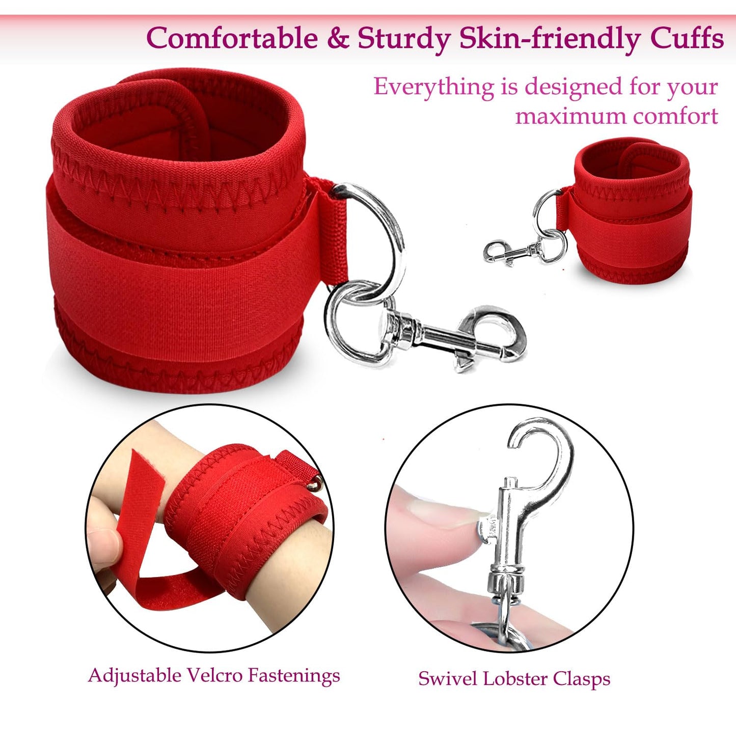 Versatile BDSM Bondage Kit with Restraints, Cuffs, Blindfold, and Feather for Couples.