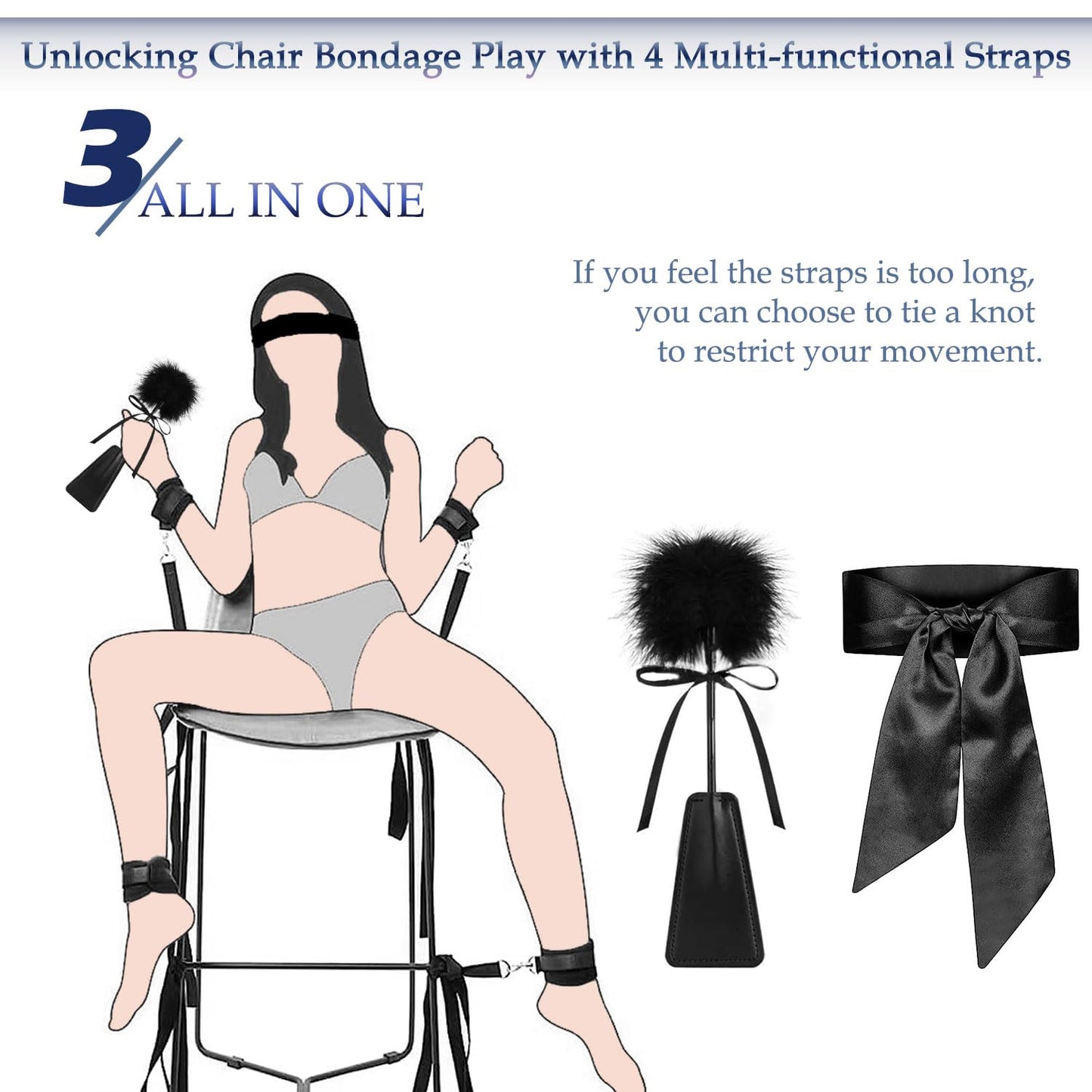 Versatile BDSM Bondage Kit with Restraints, Cuffs, Blindfold, and Feather for Couples.