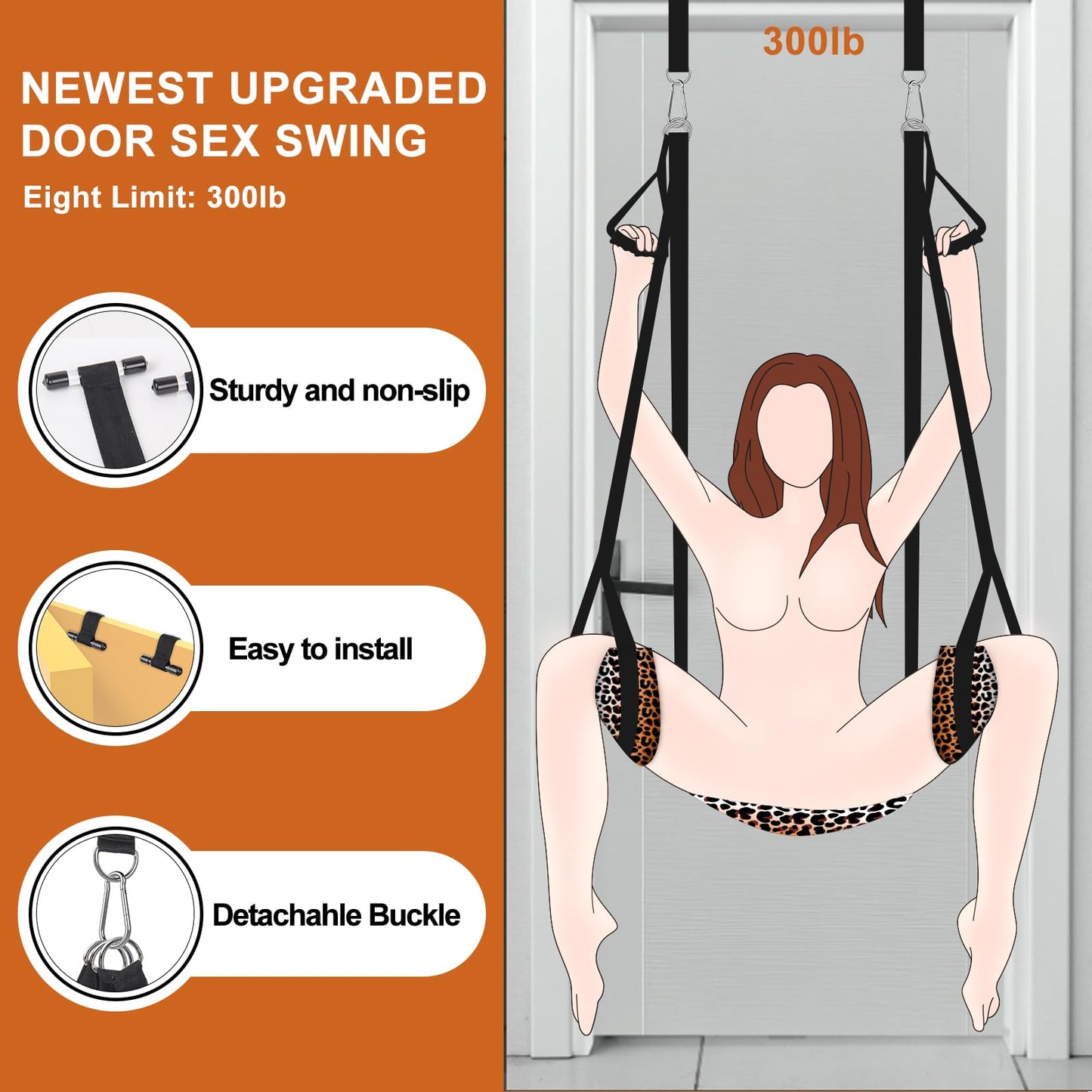 Newest Door Sex Swing with Cushioned Seat——Bondage Slave BDSM, Sex Furniture, Adult Sex Games for Women's Pleasure for Couples