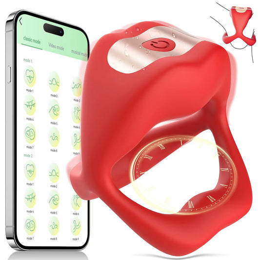 Hot Lips - Sperm Lock Ring, Vibrating Cock Ring Male Sex Toys for Men with 9 vibration frequencies