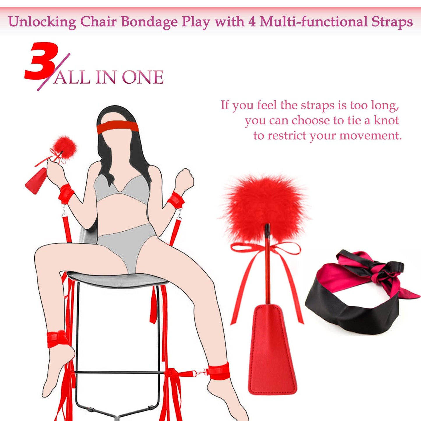 Versatile BDSM Bondage Kit with Restraints, Cuffs, Blindfold, and Feather for Couples.