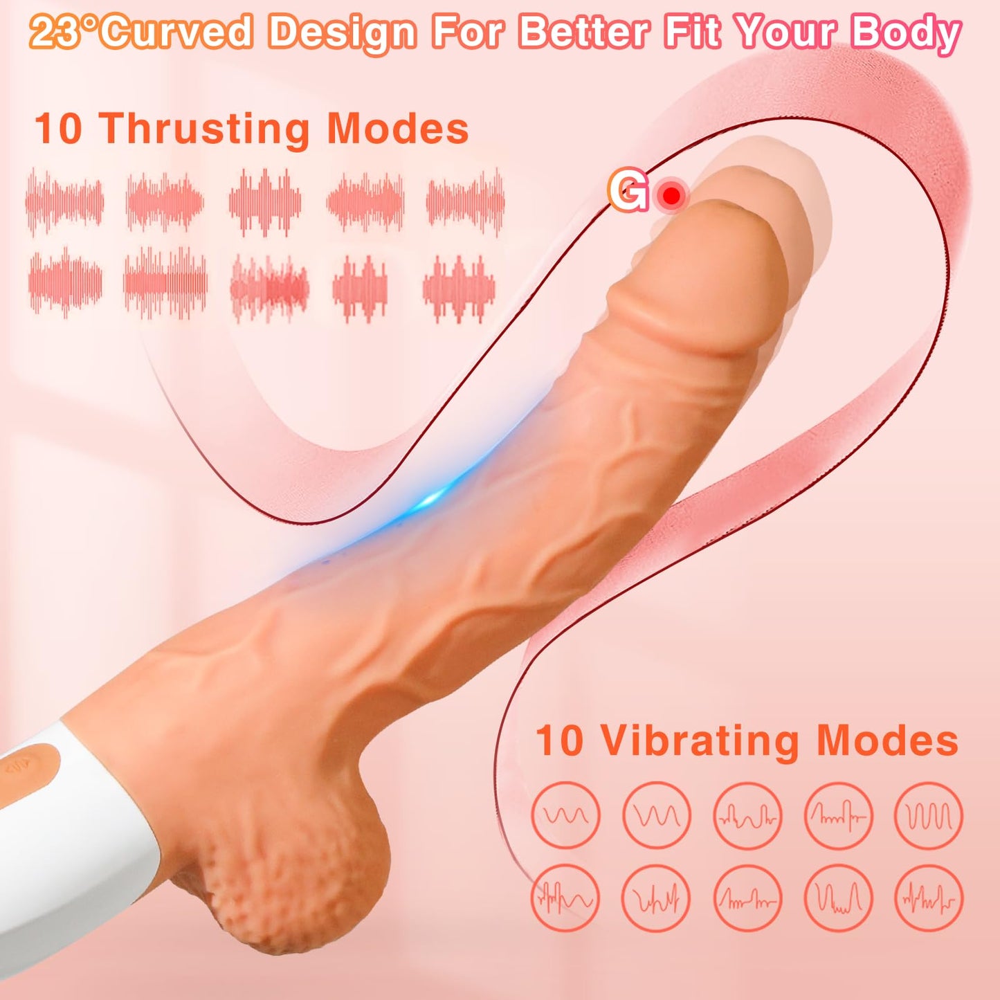 Sex Machine - Sex Machine Thrust Realistic Dildo with 10 Vibration and Thrust Modes for G-Spot Vibrator