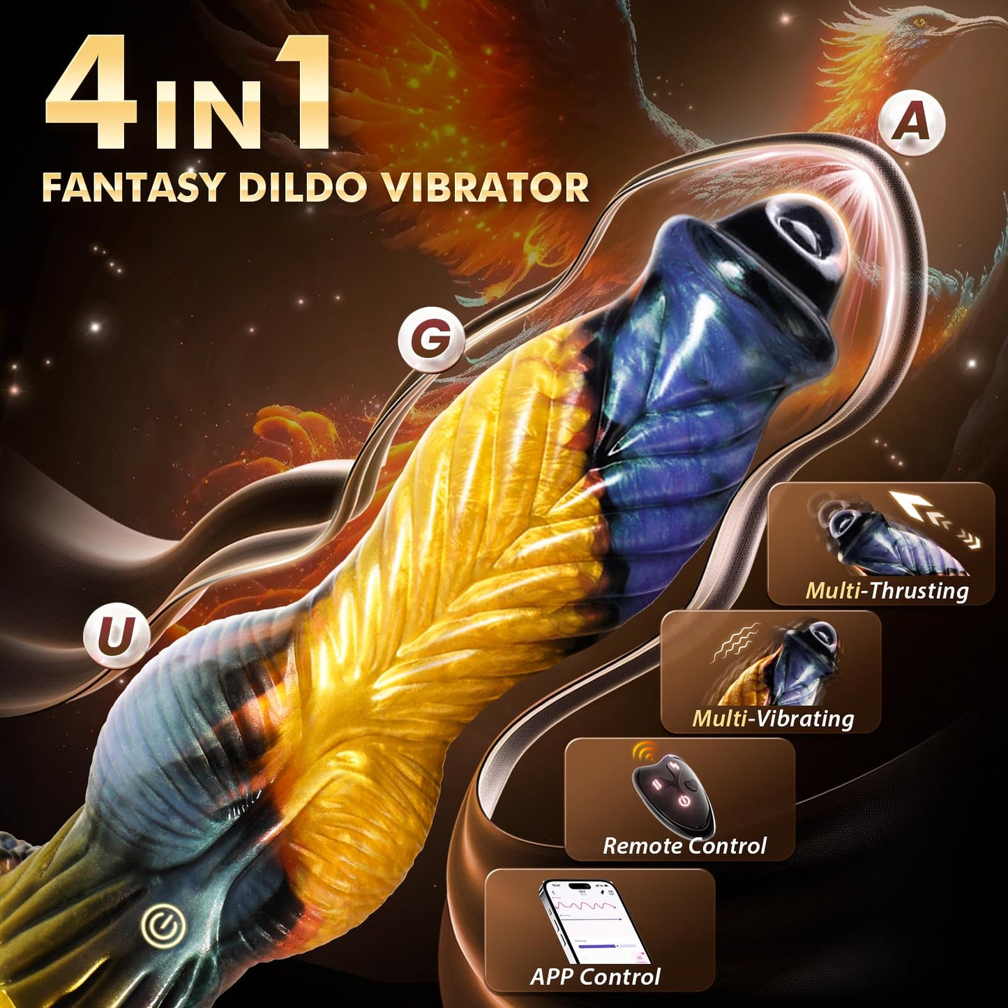 Celestial Phoenix Remote-Controlled Fantasy Dildo，Monster Big Dildo Upgraded App Remote Control Multi-Modes