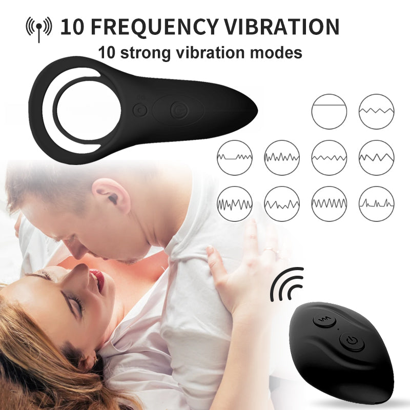 Remote control 10 frequency wearable vibrating ring double silicone lock fine ring male and female resonance clitoris ring couple sex toys masturbation device