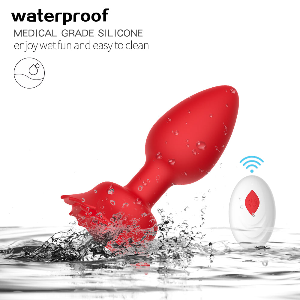 Rose Anal Plug Silicone Vibrator Sex Toy APP Remote