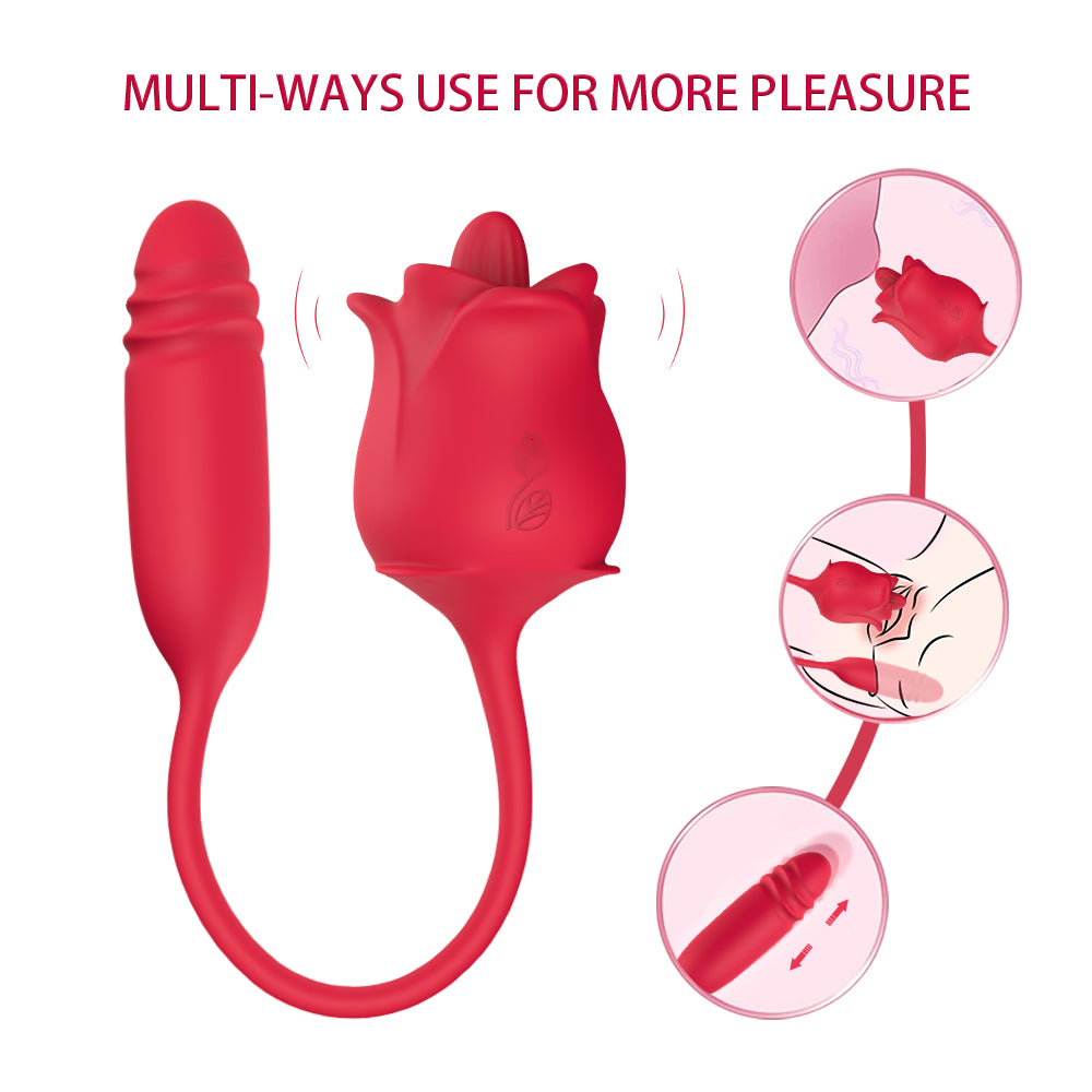 Female rose sucking telescopic egg jumping double-headed vibrator tongue licking masturbation device orgasm toy supplies