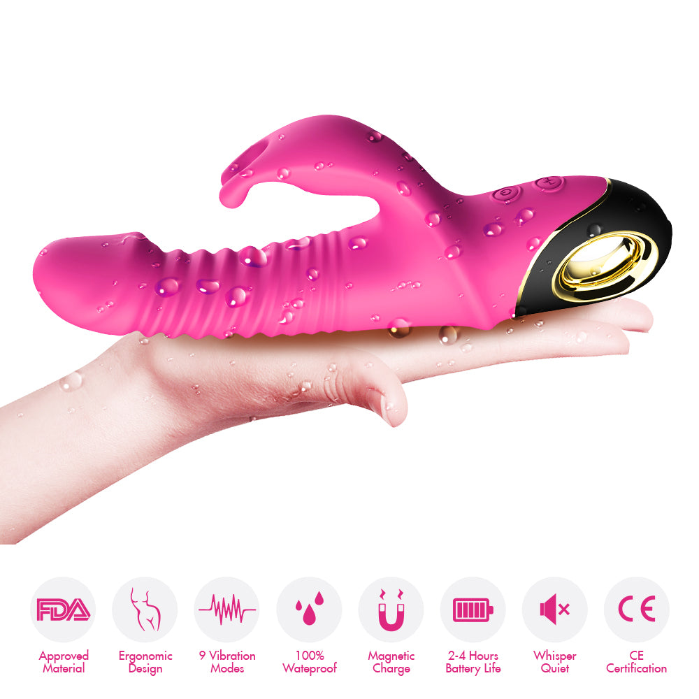 Telescopic rocking rabbit head female masturbation device magnetic suction rechargeable vibrator fun adult products