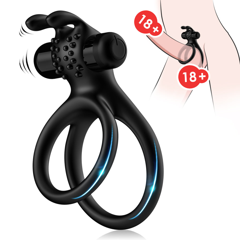 Vibrating rabbit head double-ring locking fine ring silicone physics for men and women and couples resonance